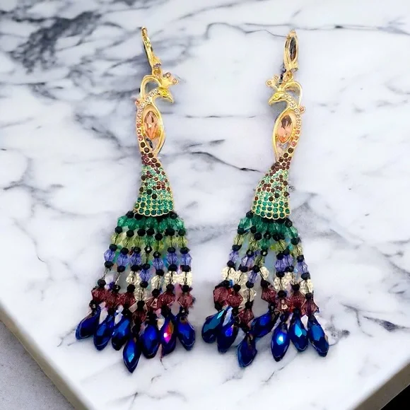 Betsey johnson cheap peacock earrings
